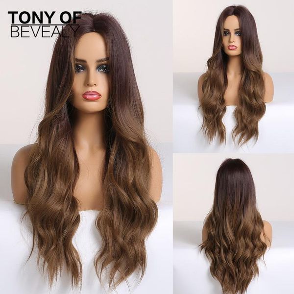 long water wavy synthetic wigs ombre brown middle part natural hair wigs for women cosplay wigs heat resista wmtplg, Black
long water wavy synthetic wigs ombre brown middle part natural hair wigs for women cosplay wigs heat resista wmtplg, Black