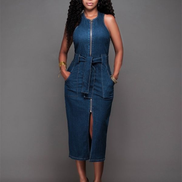 women sleeveless jeans casual slim blue jeans bodycon sashes long dresses zipper pockets denim dress vestido plus size y200418, Black;gray
women sleeveless jeans casual slim blue jeans bodycon sashes long dresses zipper pockets denim dress vestido plus size y200418, Black;gray