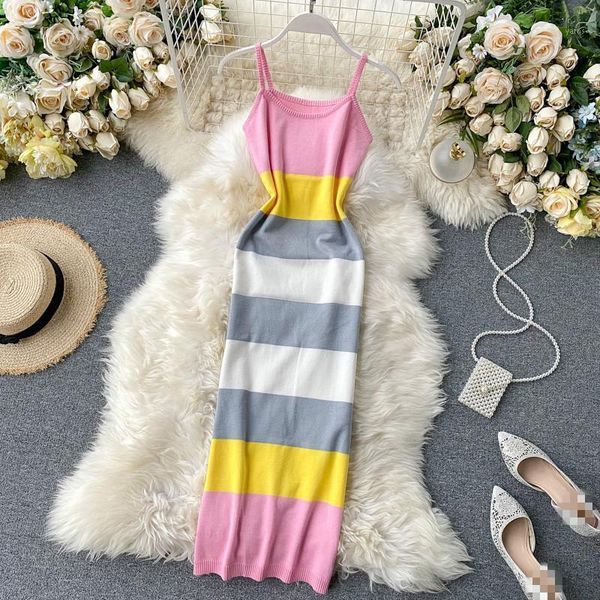 women dress 2020 summer new arrival striped patchwork female dresses spaghetti strap slim knitted vestidos mujer1, Black;gray
women dress 2020 summer new arrival striped patchwork female dresses spaghetti strap slim knitted vestidos mujer1, Black;gray