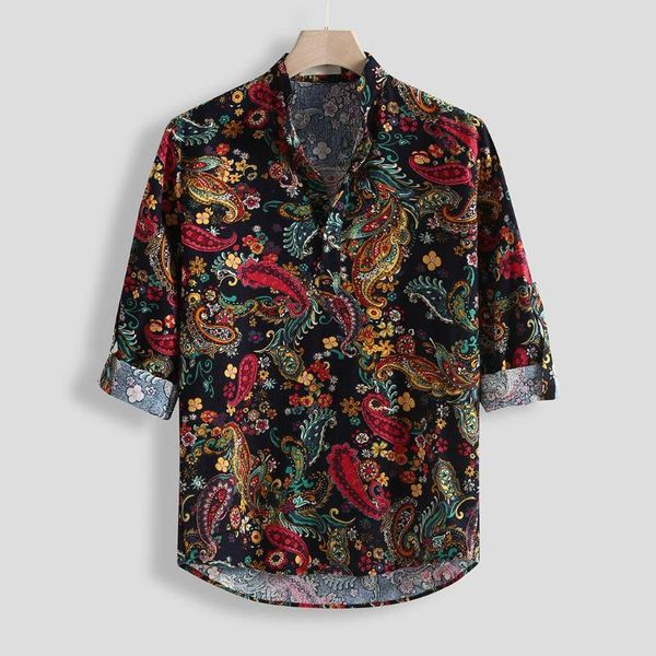 men's casual shirts design autumn mens vintage ethnic style print long sleeve shirt loose stand collar blouse, White;black
men's casual shirts design autumn mens vintage ethnic style print long sleeve shirt loose stand collar blouse, White;black