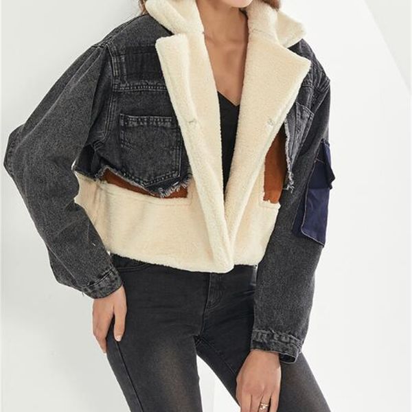 2021 new women patchowrk lambswool denim lapel tassel coat female winter fashion shearling jacket coats e9sv, Black;brown
2021 new women patchowrk lambswool denim lapel tassel coat female winter fashion shearling jacket coats e9sv, Black;brown