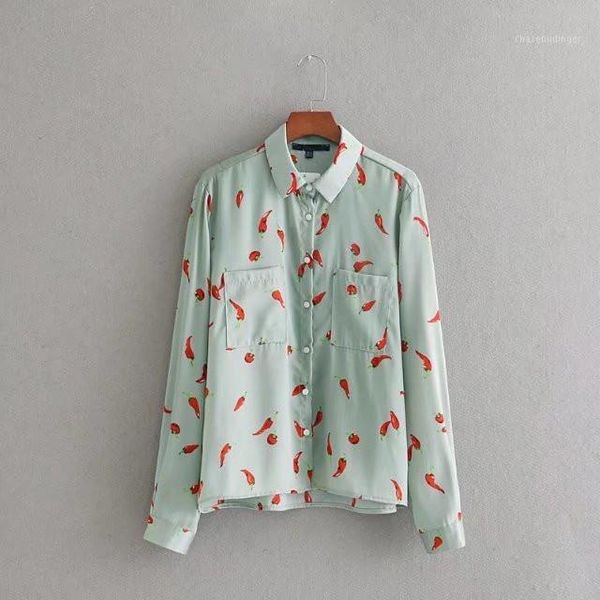 women shirts 2020 chili printed full sleeve button up green double pocket office lady femme 1, White
women shirts 2020 chili printed full sleeve button up green double pocket office lady femme 1, White