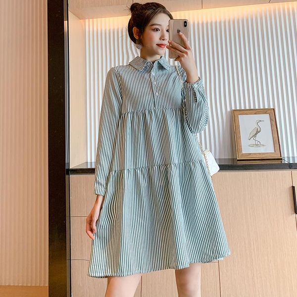 maternity dresses pregnant women loose long-sleeved stripe dress turn-down collar brief cotton blue green pregnancy shirts blouses, White
maternity dresses pregnant women loose long-sleeved stripe dress turn-down collar brief cotton blue green pregnancy shirts blouses, White