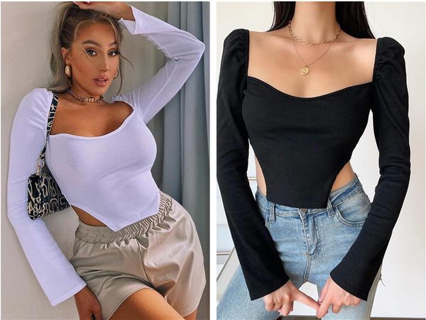 europe and america new autumn 2020 solid color square neck short long sleeve casual ladies t shirt forefair party, White
europe and america new autumn 2020 solid color square neck short long sleeve casual ladies t shirt forefair party, White