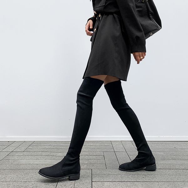 new over the knee woman fashion handmade round toe low heel boots solid elegant party shoes y1201, Black 
new over the knee woman fashion handmade round toe low heel boots solid elegant party shoes y1201, Black