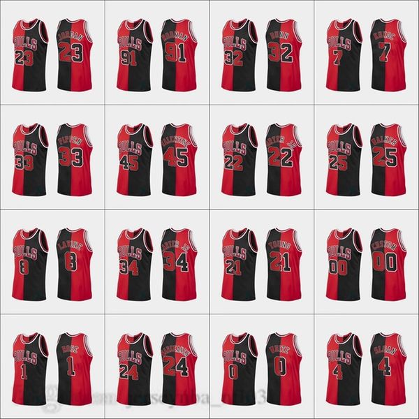 chicago bulls men michael jor dan dennis rodman derrick rose scottie pippen abc two-tone split edition custom basketball jersey, Black