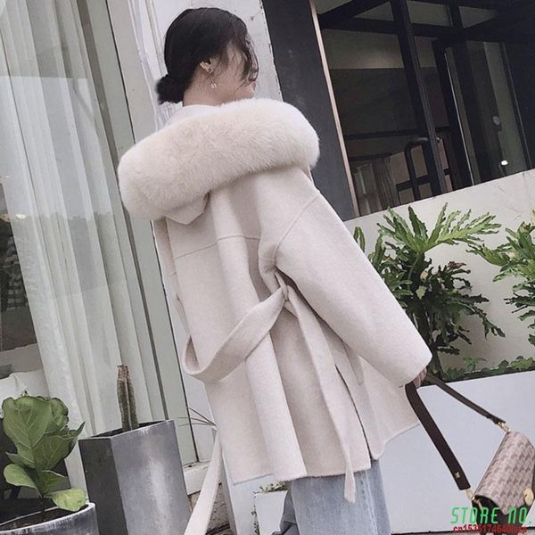 hooded cashmere long coat with hood real fur hood trim women warm large jacket female hooded outwear spring loose coat, Black
hooded cashmere long coat with hood real fur hood trim women warm large jacket female hooded outwear spring loose coat, Black