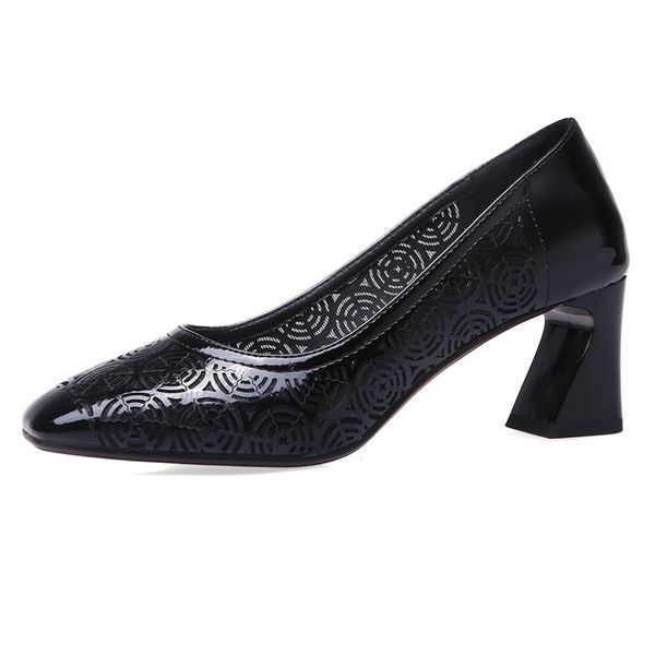 2021 new spring comes female retro black leather high heels party shoes woman size 34-40 yr1p