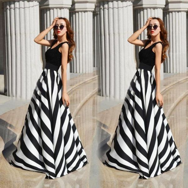 summer elegant maxi dress women sleeveless striped long beach dress female plus size tunic dresses bodycon robe femme1, Black;gray
summer elegant maxi dress women sleeveless striped long beach dress female plus size tunic dresses bodycon robe femme1, Black;gray