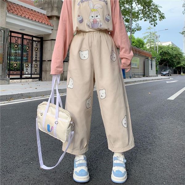 japanese kawaii soft girl cute bear printing women pants basis wild high waist loose trousers elastic waist casual student pant, Black;white
japanese kawaii soft girl cute bear printing women pants basis wild high waist loose trousers elastic waist casual student pant, Black;white