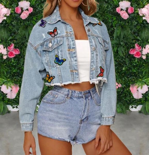 women's denim coat casual embroidery butterfly long-sleeved loose turn-down collar tassel denim short jacket, Black;brown
women's denim coat casual embroidery butterfly long-sleeved loose turn-down collar tassel denim short jacket, Black;brown
