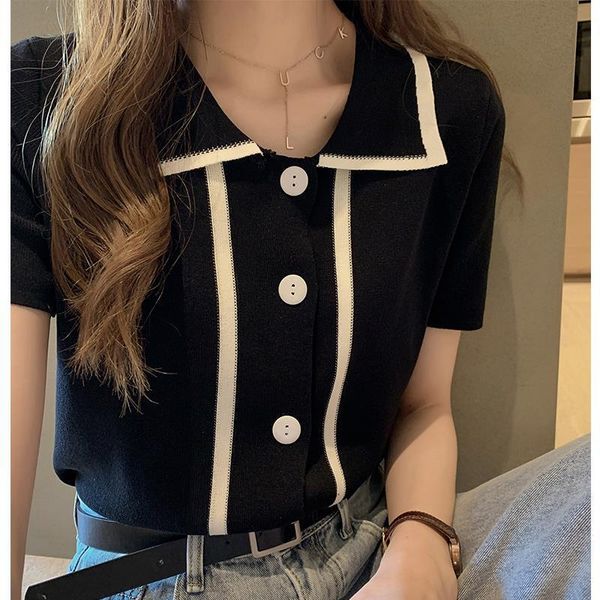 avocado green ice silk knit sweater women summer 2021 new loose short sleeved shirt polo shirt matcha green shirt women, White;black
avocado green ice silk knit sweater women summer 2021 new loose short sleeved shirt polo shirt matcha green shirt women, White;black
