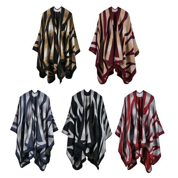 women shawl wrap camouflage poncho cape thickened cardigan sweater, Blue;gray 
women shawl wrap camouflage poncho cape thickened cardigan sweater, Blue;gray