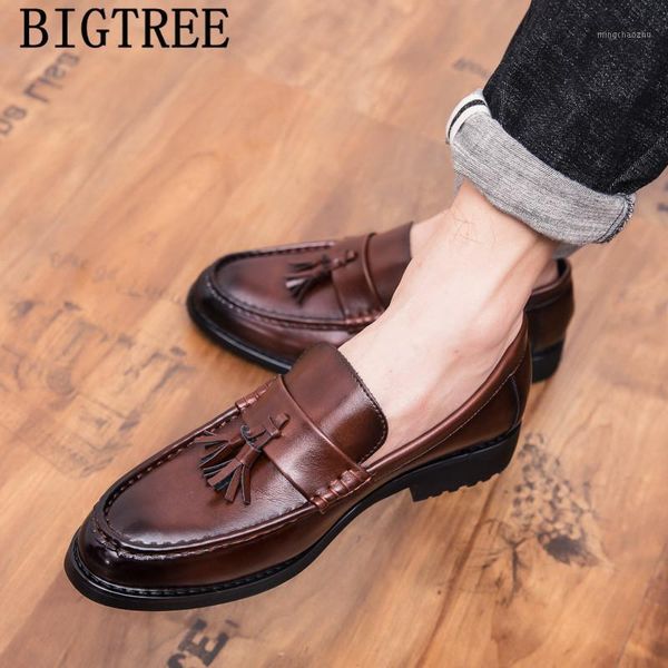dress shoes leather men classic italian tassel loafers luxury brown official for formal slip1, Black