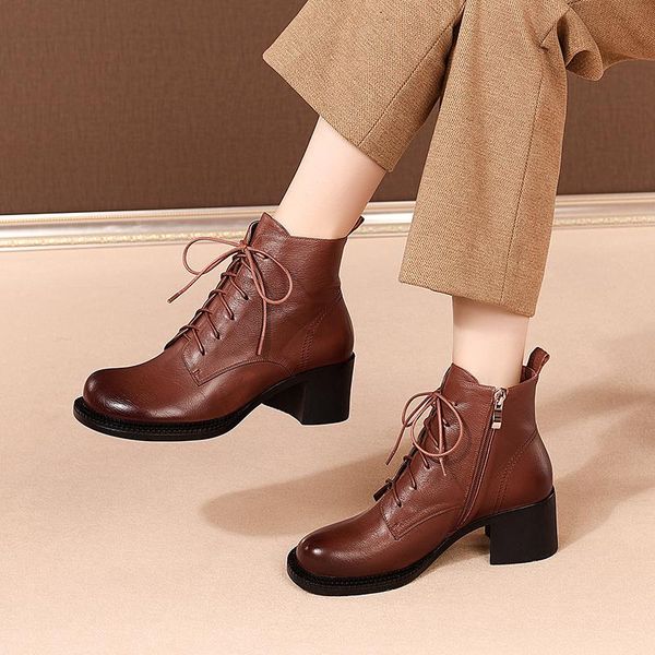 100% cow leather women's boots rouned toe thick high heels ladies ankle boots lace up working night club shoes woman, Black
100% cow leather women's boots rouned toe thick high heels ladies ankle boots lace up working night club shoes woman, Black