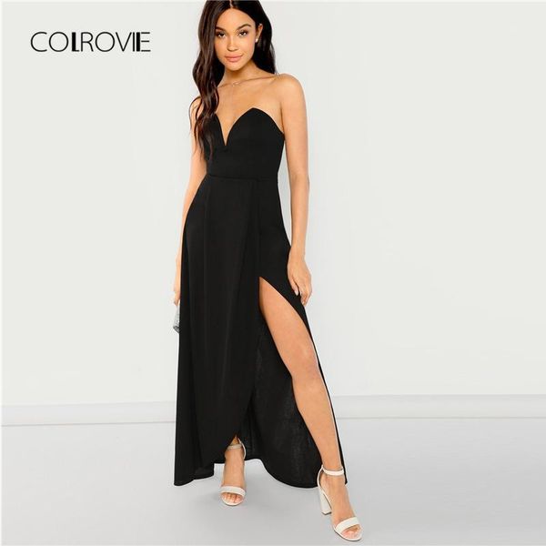 colrovie black solid zip up slim split dress women 2018 autumn sleeveless party dress girl elegant evening maxi dresses1, White;black
colrovie black solid zip up slim split dress women 2018 autumn sleeveless party dress girl elegant evening maxi dresses1, White;black