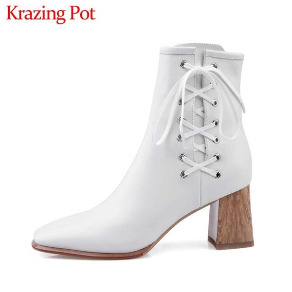 krazing pot new korean star soft sheep leather square toe high heels side lace up mature women winter keep warm ankle boots l91, Black
krazing pot new korean star soft sheep leather square toe high heels side lace up mature women winter keep warm ankle boots l91, Black