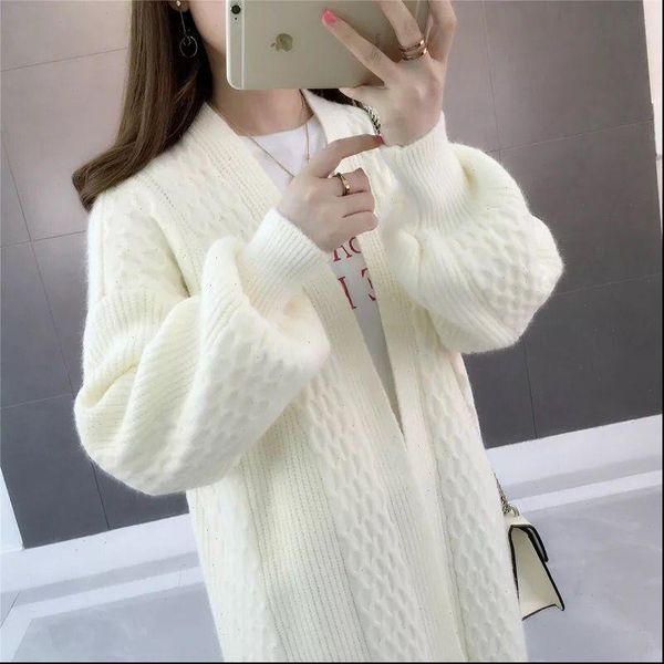 autumn ladies cardigan 2021 women loose knitting sweater long knit cardigan plus size female leisure cashmere sweaters coat, White;black 
autumn ladies cardigan 2021 women loose knitting sweater long knit cardigan plus size female leisure cashmere sweaters coat, White;black