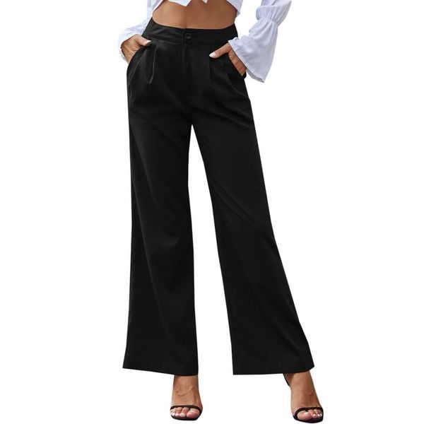 women high waist wide leg long pants with pockets solid color spring summer autumn casual loose straight trousers, Black;white
women high waist wide leg long pants with pockets solid color spring summer autumn casual loose straight trousers, Black;white