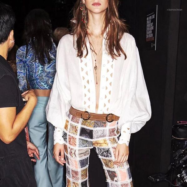 runway designer 2019 spring vintage buttons lantern sleeve hollow out cotton blouses womens white/black shirt1
runway designer 2019 spring vintage buttons lantern sleeve hollow out cotton blouses womens white/black shirt1