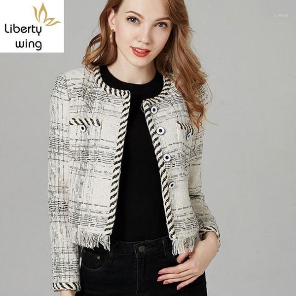 women autumn new tassels fringed tweed jacket short slim fit office ladies o neck long sleeve spliced twill party coat1, Black;brown
women autumn new tassels fringed tweed jacket short slim fit office ladies o neck long sleeve spliced twill party coat1, Black;brown