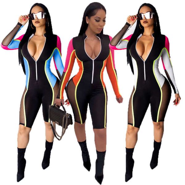 style spring 2020 large nightclub women's jumpsuit multi color stitching shorts zipper deep v long sleeve, Black;gray
style spring 2020 large nightclub women's jumpsuit multi color stitching shorts zipper deep v long sleeve, Black;gray