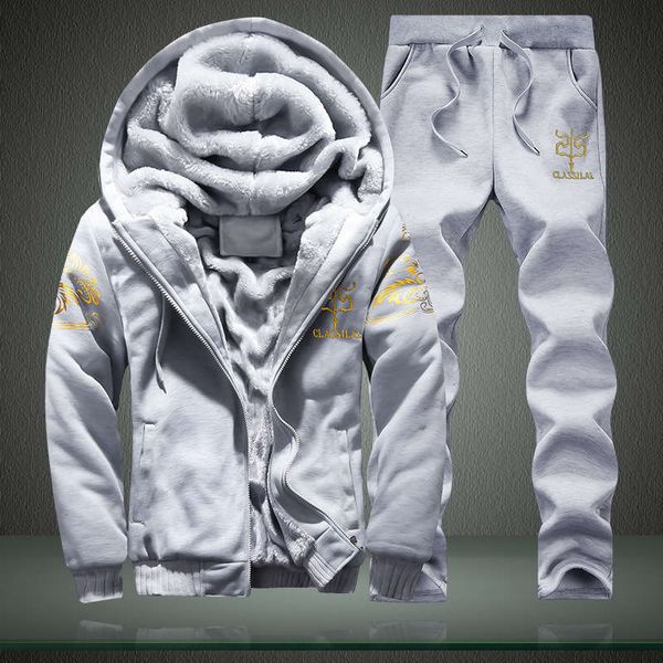 winter new sports plush suit casual loose men's sweater hoodie, Gray