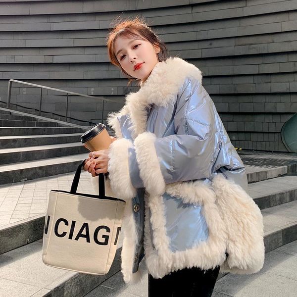 women's fur & faux fashion autumn winter wool coat women 2021 long sleeve slim stitching shiny cotton parka jacket, Black
women's fur & faux fashion autumn winter wool coat women 2021 long sleeve slim stitching shiny cotton parka jacket, Black