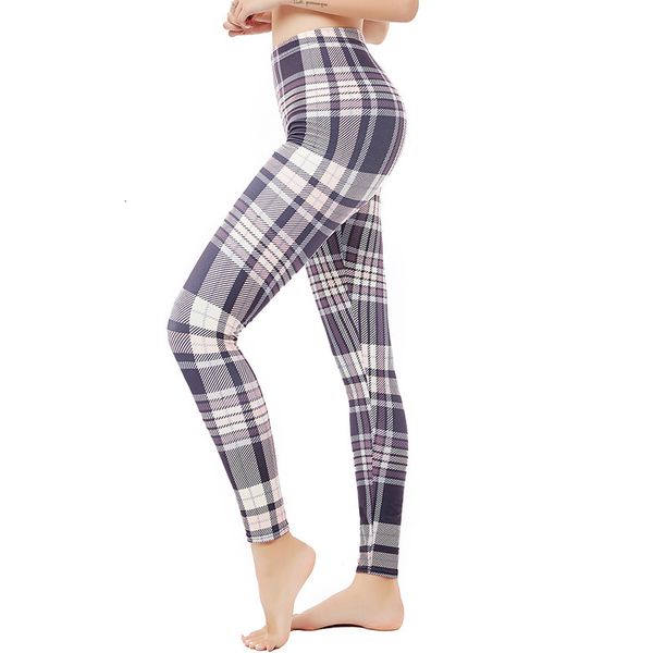 9212 classic plaid fashion casual stretch pencil leggings large, Black