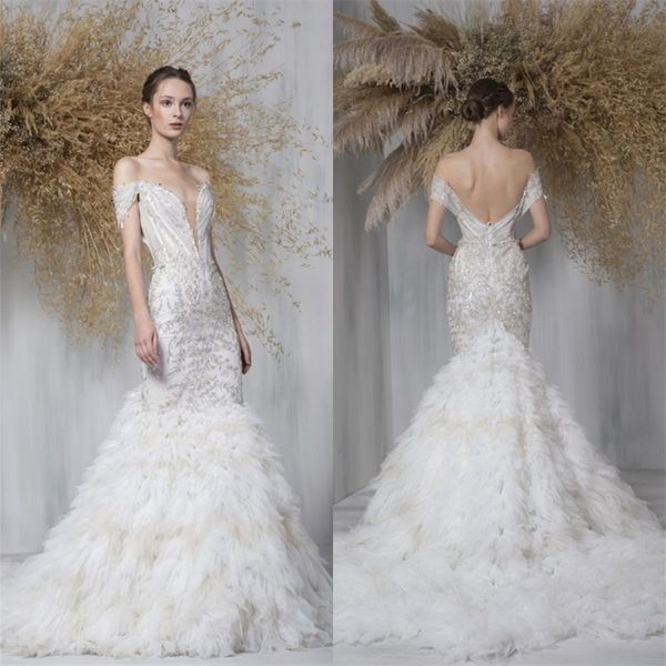 2021 new wedding dresses off shoulder lace appliques ruffles mermaid bridal gowns custom made backless sweep train wedding dress, White
2021 new wedding dresses off shoulder lace appliques ruffles mermaid bridal gowns custom made backless sweep train wedding dress, White