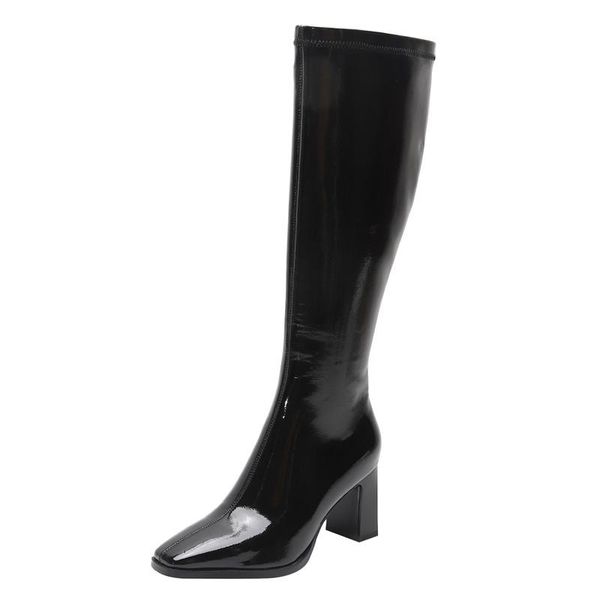 stretch women boots simple versatile square toe thick heel ladies shoes 2020 new high-heeled patent leather solid color zipper, Black
stretch women boots simple versatile square toe thick heel ladies shoes 2020 new high-heeled patent leather solid color zipper, Black