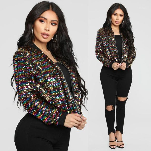 fashion contrast color sequins jacket long sleeve bomber casual women's beading coat zipper cardigan stage dance 20191, Tan;black
fashion contrast color sequins jacket long sleeve bomber casual women's beading coat zipper cardigan stage dance 20191, Tan;black