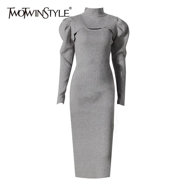 twotwinstyle knitted set for women square collar sleeveless side split slim dress turtleneck long sleeve short female suit lj201126, White
twotwinstyle knitted set for women square collar sleeveless side split slim dress turtleneck long sleeve short female suit lj201126, White