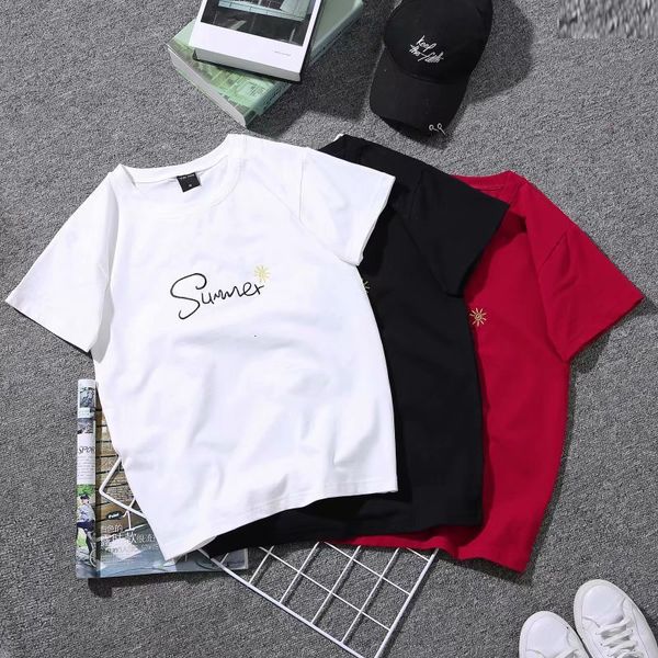 short loose korean fashion t-shirt half sleeve men's simple and versatile couple letter bottomed shirt, White;black
short loose korean fashion t-shirt half sleeve men's simple and versatile couple letter bottomed shirt, White;black