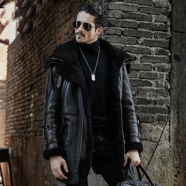 men's leather & faux 100% sheepskin genuine coat shearling sheep wool luxury male jacket casual thick fur outwear winter overcoat, Black
men's leather & faux 100% sheepskin genuine coat shearling sheep wool luxury male jacket casual thick fur outwear winter overcoat, Black