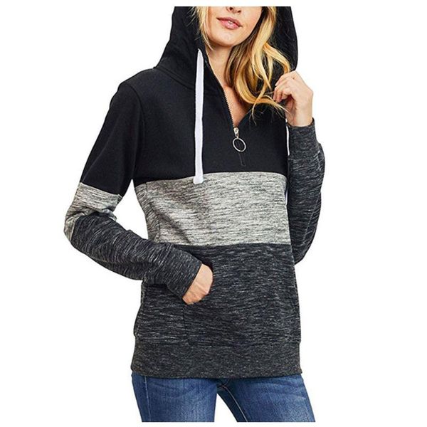 2020 ladies autum winter fashion casual solid color stitching zipper hooded long sleeve loose sports sweatshirt mujer, Black
2020 ladies autum winter fashion casual solid color stitching zipper hooded long sleeve loose sports sweatshirt mujer, Black