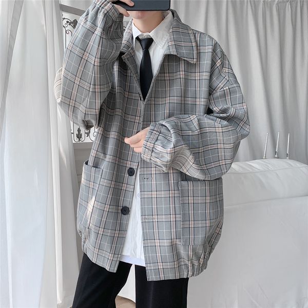 spring plaid coat loose trend korean student jacket men's handsome clothes large size top, Black;brown
spring plaid coat loose trend korean student jacket men's handsome clothes large size top, Black;brown