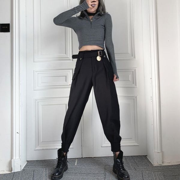 female 2021 cargo new (with belt) high loose ankle length plus size woman streetwear pant pants drge, Black;white
female 2021 cargo new (with belt) high loose ankle length plus size woman streetwear pant pants drge, Black;white