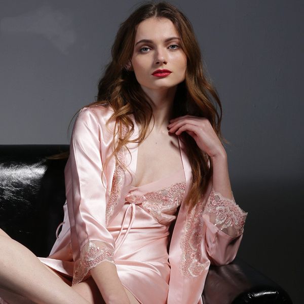 women sleepwear two-pieces long sleeves v-neck custom made applique race mid-length nightgown with satin mid-length womens designer pyjamas, White;pink
women sleepwear two-pieces long sleeves v-neck custom made applique race mid-length nightgown with satin mid-length womens designer pyjamas, White;pink