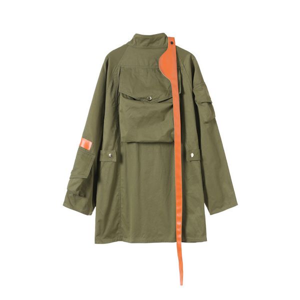 army green trench coat fashion women oversized stand collar leather patchwork big pocket windbreaker female overcoat 201031, Tan;black
army green trench coat fashion women oversized stand collar leather patchwork big pocket windbreaker female overcoat 201031, Tan;black