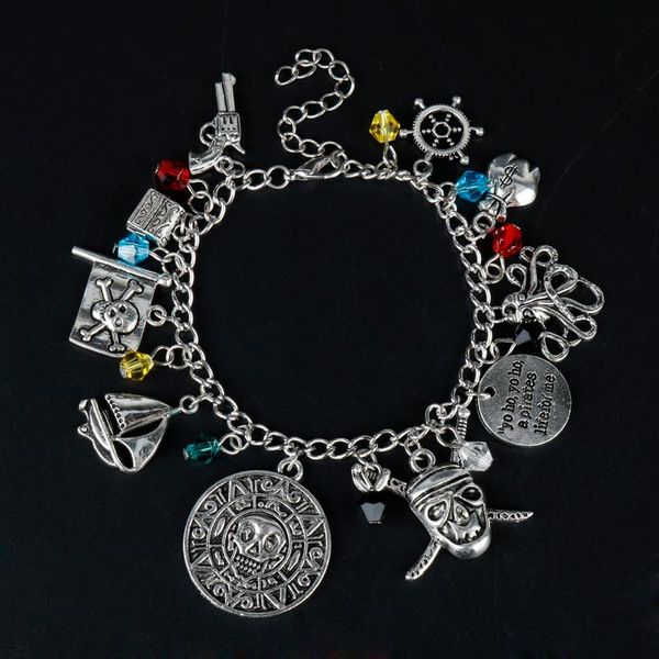 link, chain captain jack gun/rudder/skull bone flag pendants bangles bracelets movie jewelry vintage souvenir, Black
link, chain captain jack gun/rudder/skull bone flag pendants bangles bracelets movie jewelry vintage souvenir, Black