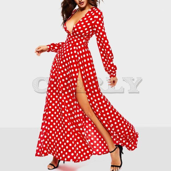 cuerly women polka dots split maxi dress 2019 bohemian high waist pleated female fashion runway big swing long dresses1, Black;gray
cuerly women polka dots split maxi dress 2019 bohemian high waist pleated female fashion runway big swing long dresses1, Black;gray