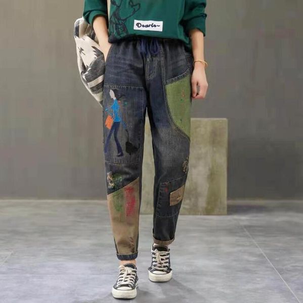 2021 of the women in vintage breeches loose elastic waist embroidered pocket harem casual pants ladies denim p881 7nqz, Black;white
2021 of the women in vintage breeches loose elastic waist embroidered pocket harem casual pants ladies denim p881 7nqz, Black;white