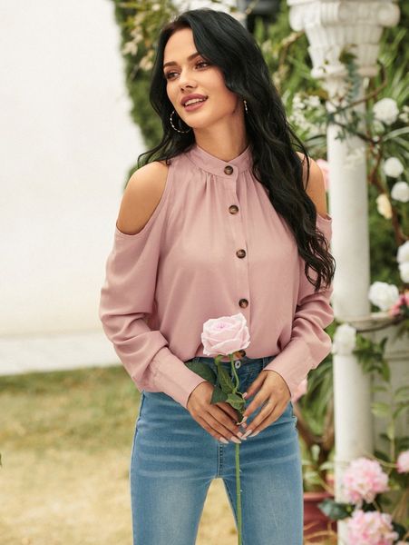 cut out shoulder button up blouse d6qt#, White
cut out shoulder button up blouse d6qt#, White