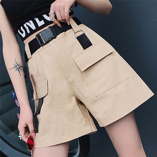high waist wide leg cargo women's vintage sashes solid khaki pocket women shorts 2020 summer fashion new casual clothes, White;black
high waist wide leg cargo women's vintage sashes solid khaki pocket women shorts 2020 summer fashion new casual clothes, White;black