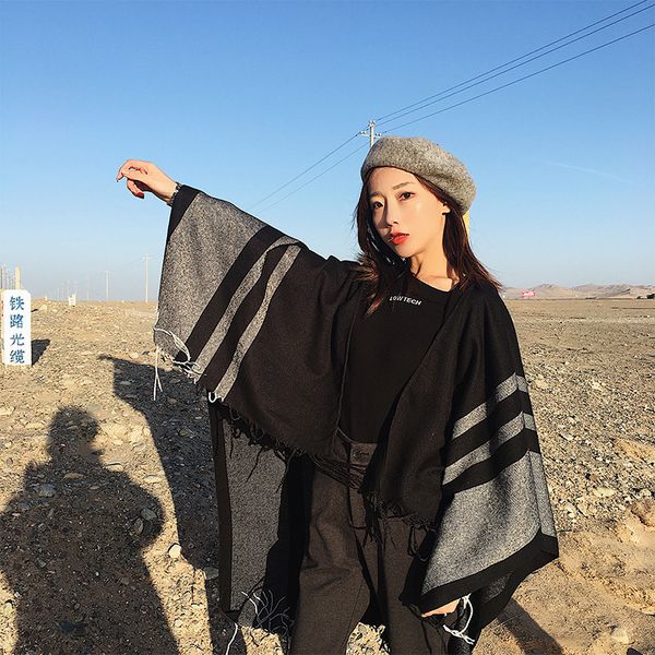 autumn / winter 2021 women's cape cape cape with hat warm tassel scarf shawl dual purpose heavy shawl klwe, Blue;gray
autumn / winter 2021 women's cape cape cape with hat warm tassel scarf shawl dual purpose heavy shawl klwe, Blue;gray