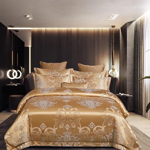 luxury 4pcs golden gray jacquard soft satin silky bedding set down duvet cover with zipper closure bed sheet pillowcases
luxury 4pcs golden gray jacquard soft satin silky bedding set down duvet cover with zipper closure bed sheet pillowcases