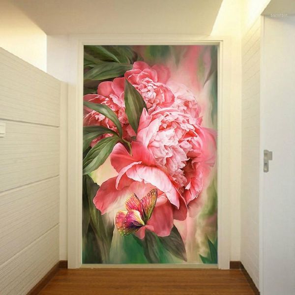 drop shipping custom p wallpaper beautiful bright peony flowers entrance background murals restaurant decorative wallpaper1