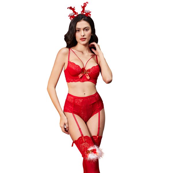 women christmas bra set underwear garter stockings 4 pieces of the birth year red suit red christmas velvet stocking elk c1211, Black;white
women christmas bra set underwear garter stockings 4 pieces of the birth year red suit red christmas velvet stocking elk c1211, Black;white