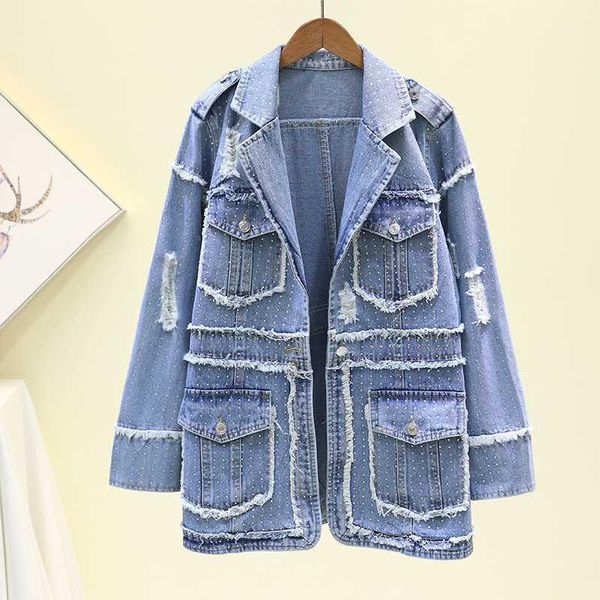 european denim jacket women 2020 new spring autumn diamond coats vintage ripped holes mid-length jean jacket female outerwear1, Black;brown
european denim jacket women 2020 new spring autumn diamond coats vintage ripped holes mid-length jean jacket female outerwear1, Black;brown